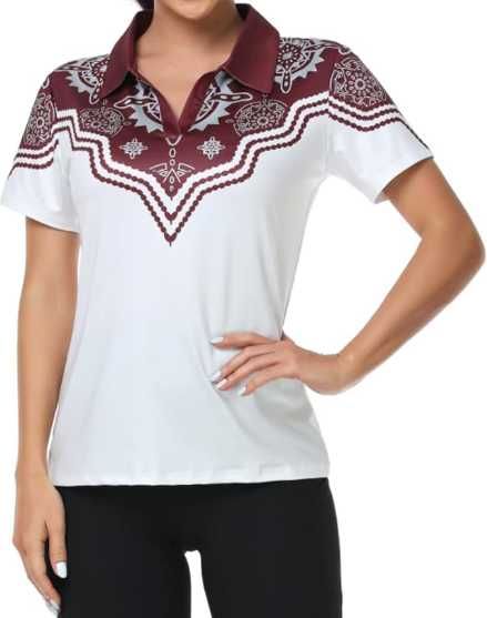 Koszulka damska polo t-shirt golfowa dekolt V biała r.2XL