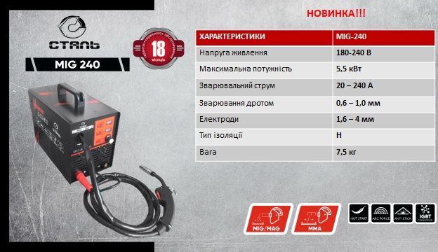 Полуавтомат зварювальний Сталь 240! Акція! Бесплатная ОЛХ доставка!