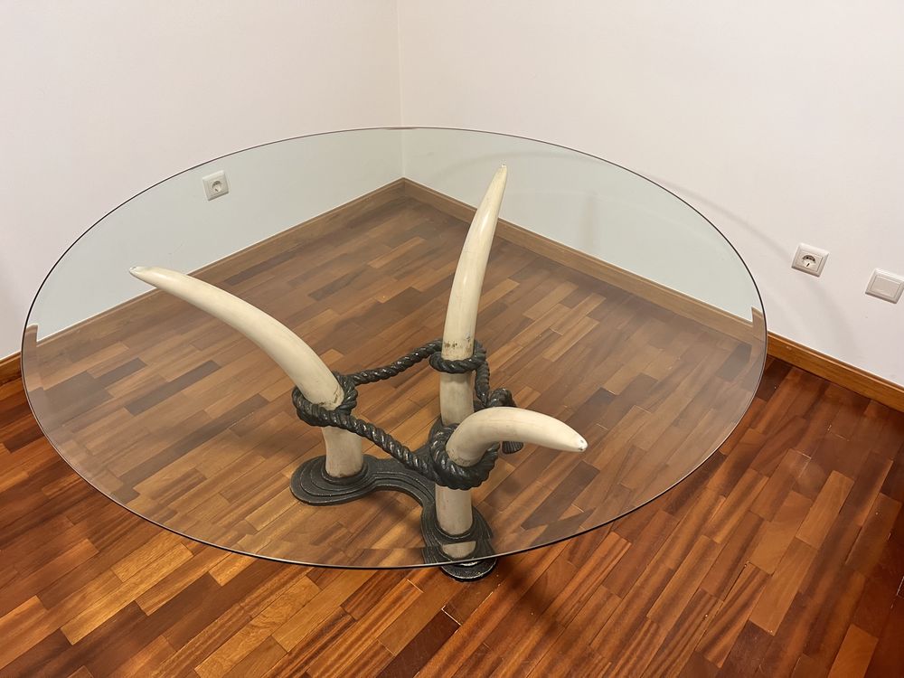 Mesa redonda em Vidro Sala de Jantar + 6 cadeiras