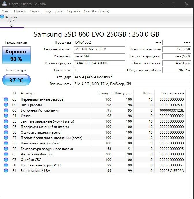 Продам SSD накопитель Samsung 860 EVO 250GB