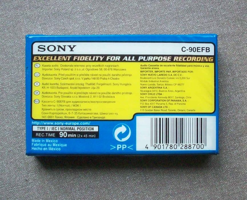 Kaseta magnetofonowa SONY EF 90, nieużywana, zafoliowana.