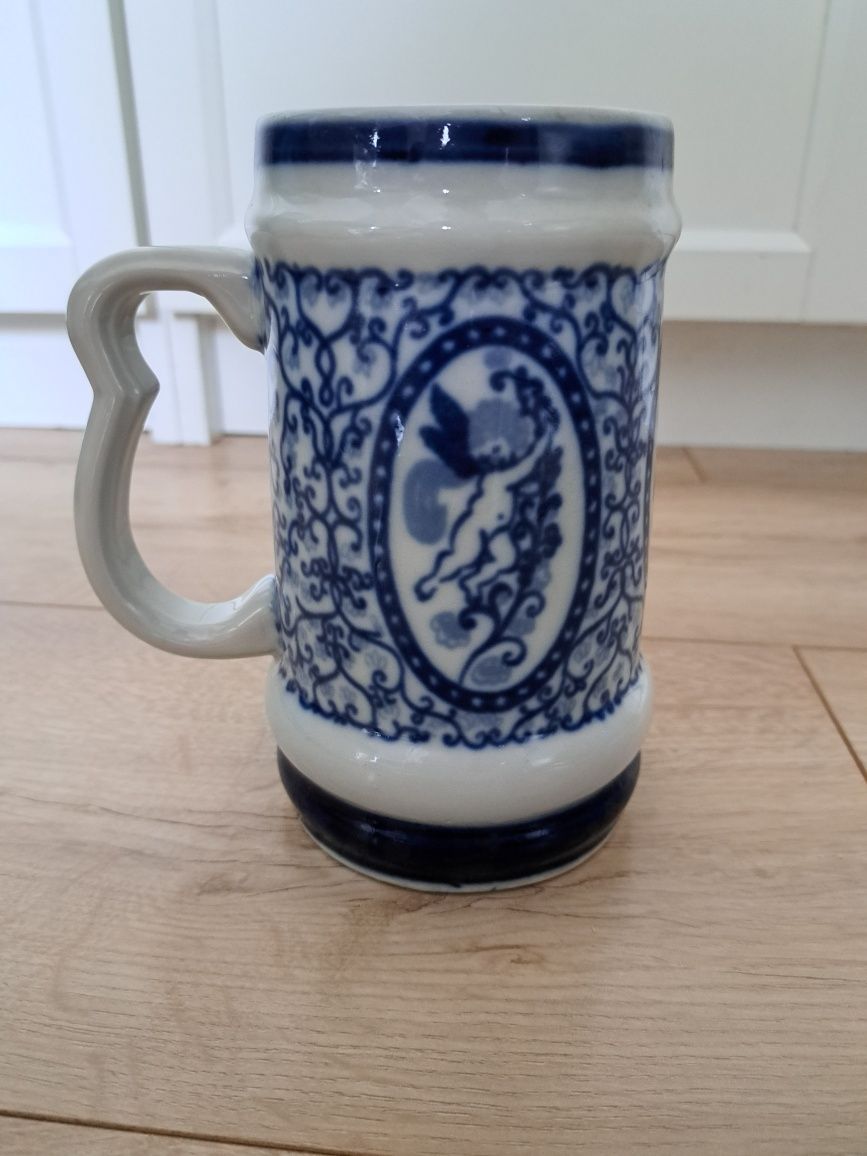 Kufel do piwa, Porcelana Bogucice PRL, kobaltowy, duży