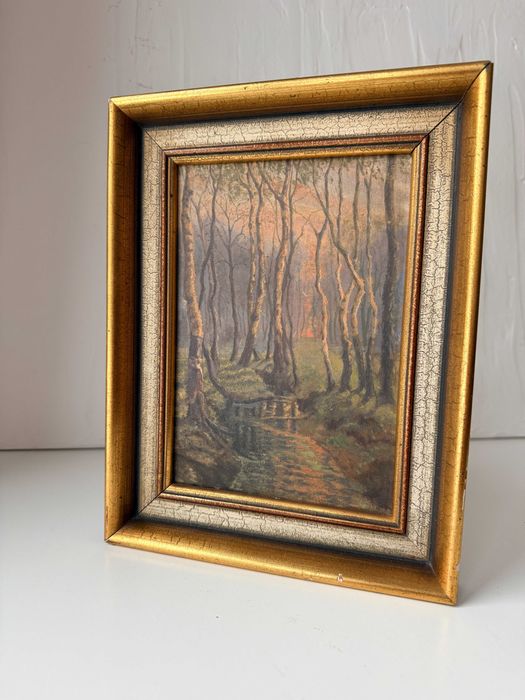 Klimatyczna Grafika. Akwarela. Rękodzieło. Pejzaż. Brzozowy zagajnik.