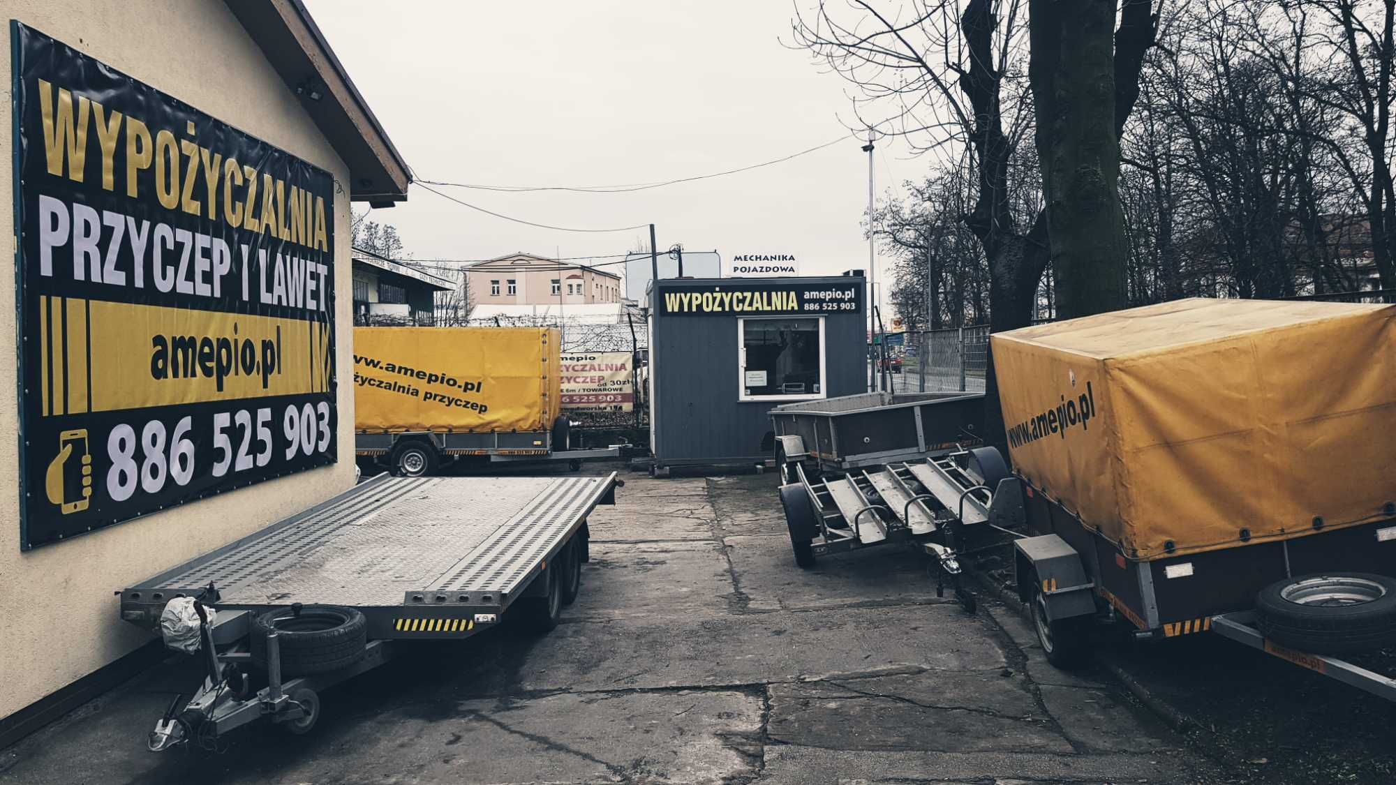 WyPożyczAlnia AMEPIO Legnica Lawety Przyczepy Bagazniki/Boxy