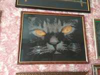 Картина, вышитая крестиком "Черный кот"