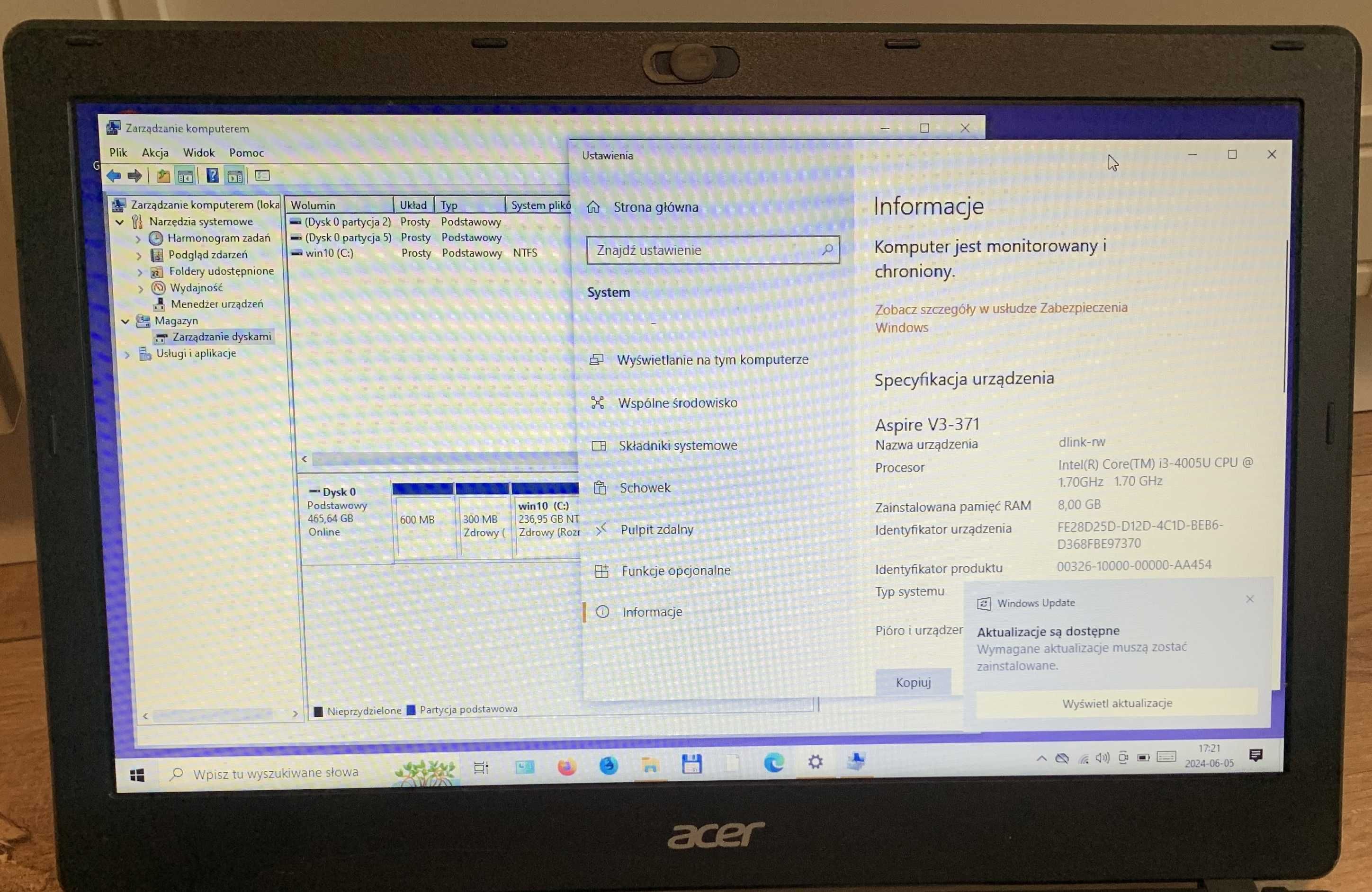 Poręczny Acer Aspire V3-371