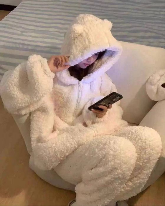 Женская пижама шерсть Тедди домашний костюм Мишка с ушками 42-46 S-L