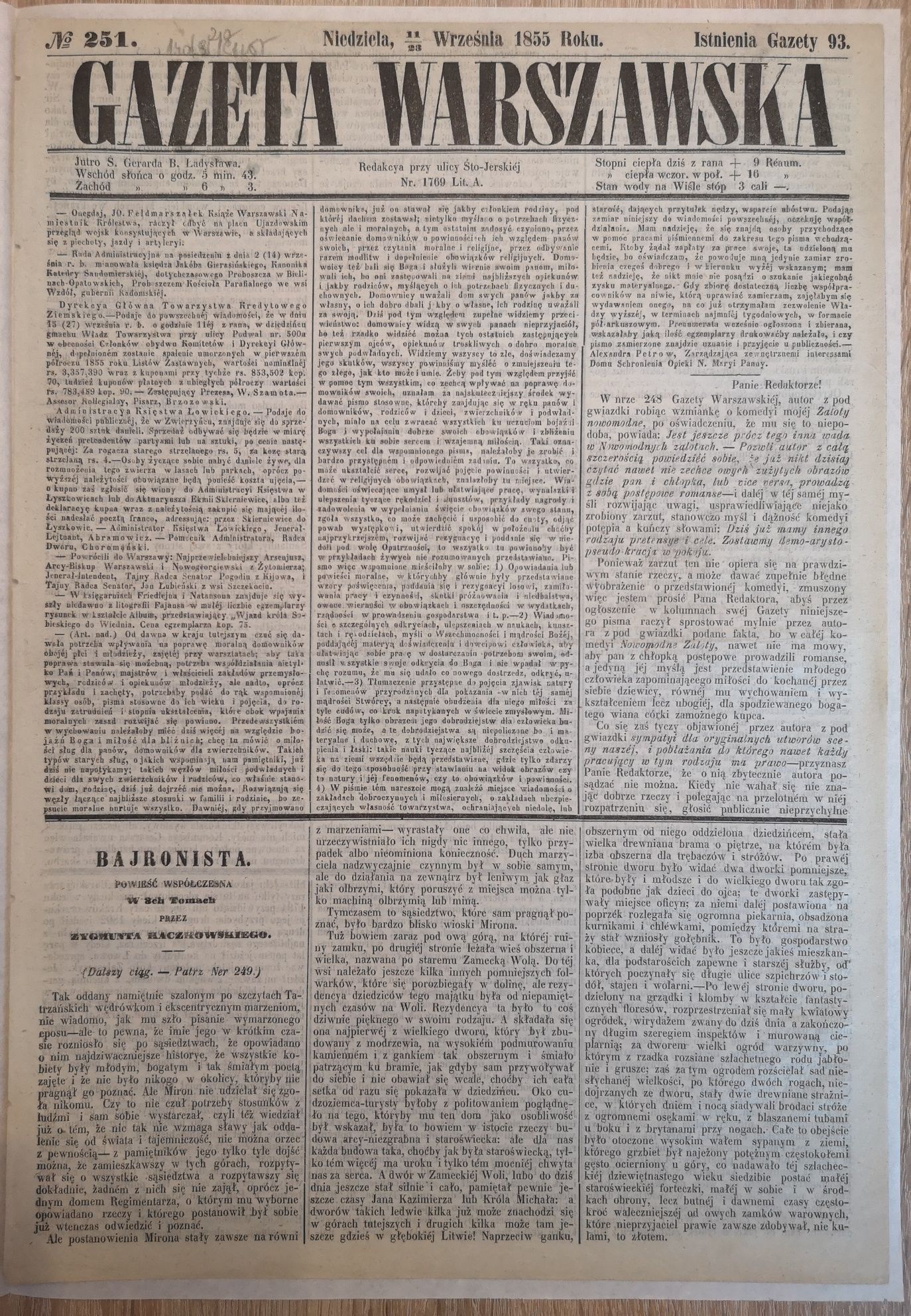 Gazeta Warszawska 1849, 1854, 1855, 1988