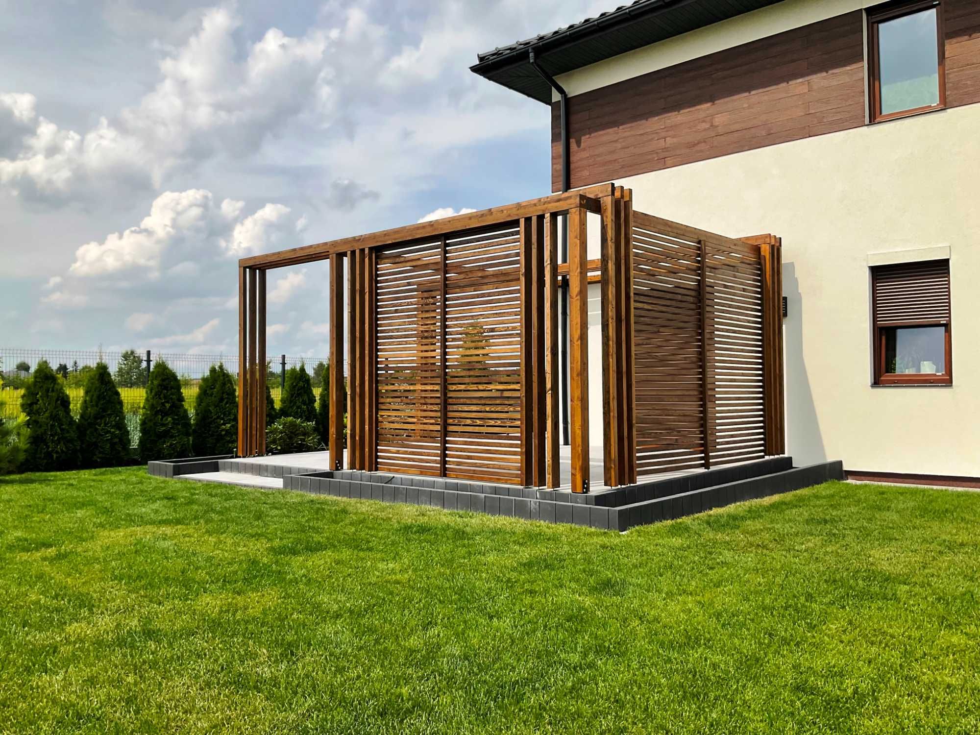 Nowoczesna pergola, taras, zabudowa drewniana, altana, zadaszenie,