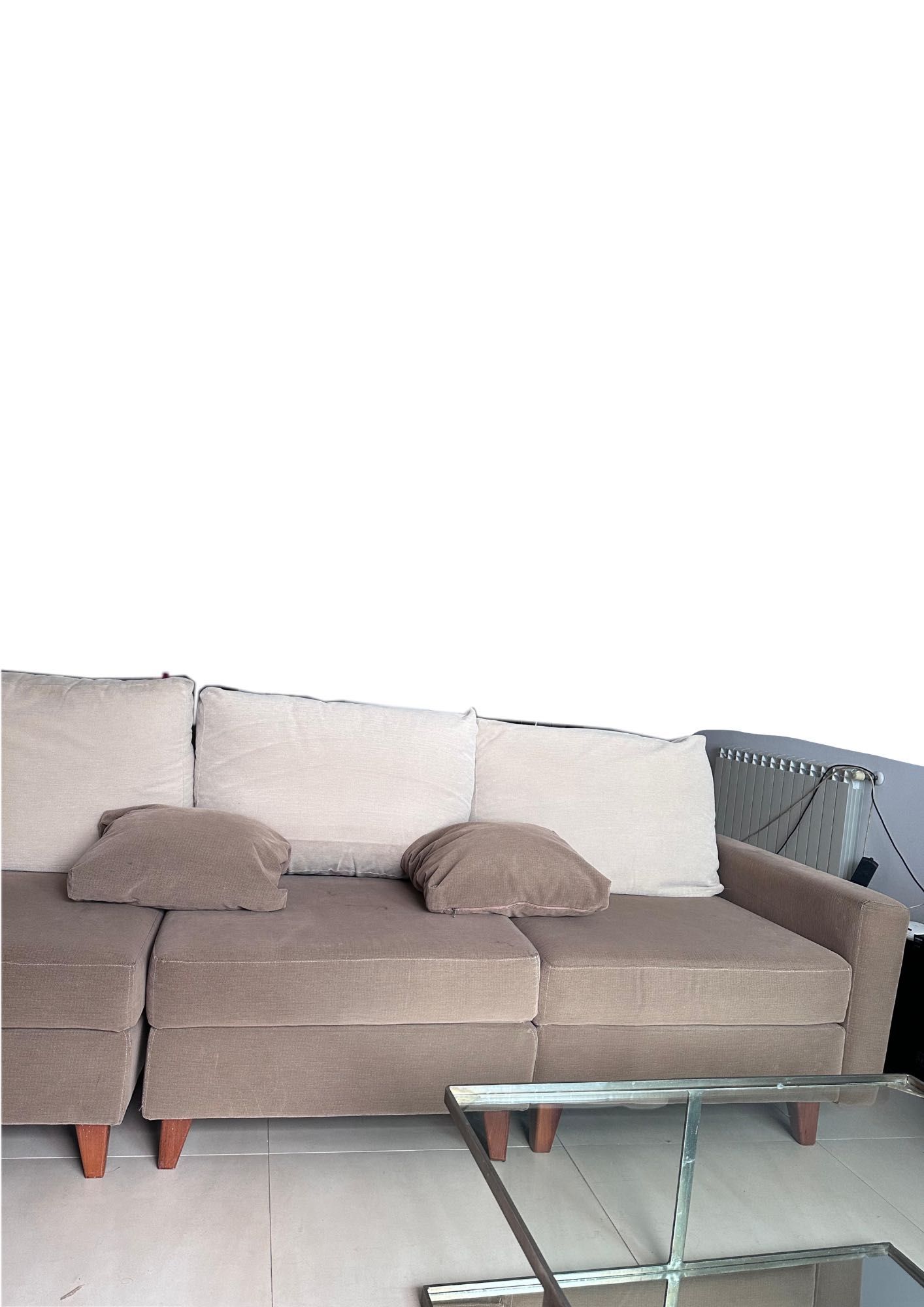sofa modular beje e branco sujo