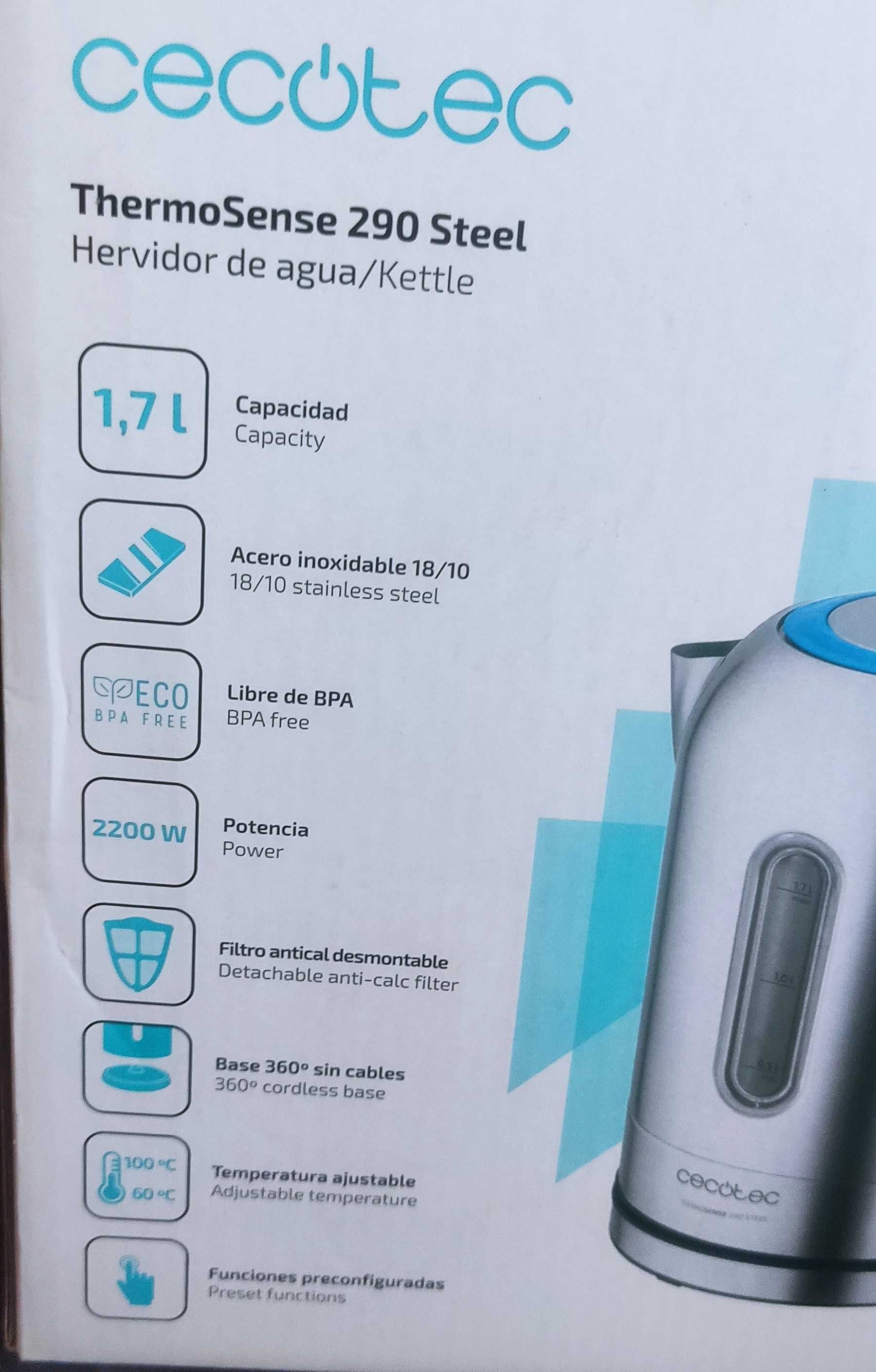 Jarro eléctrico Chaleira Fervedor de água Cecotec ThermoSense 290