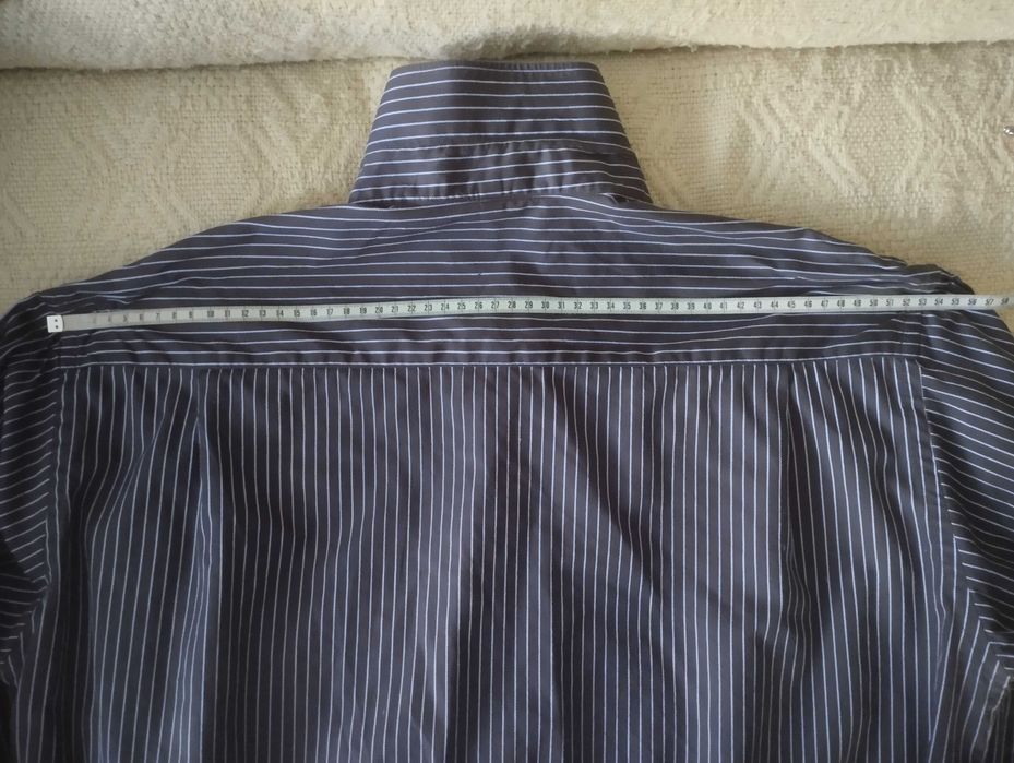 Koszula bawełniana czarna w błękitne paski, rozmiar (44)  176/182