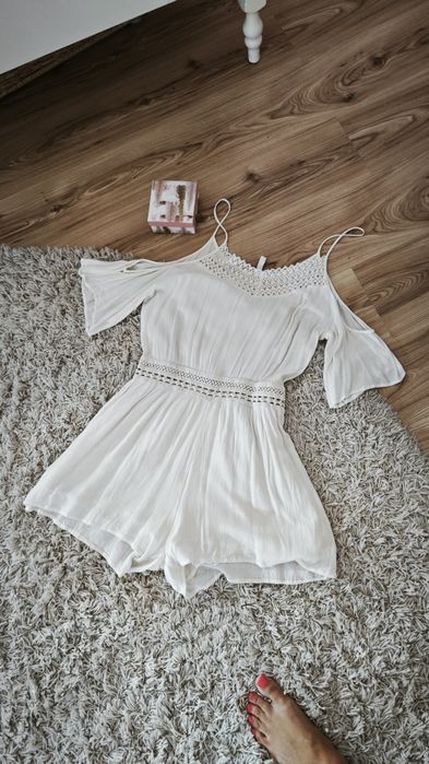 Kombinezon krótki ażurowy letni muślinowowe krepina zwiewny Boho L XL