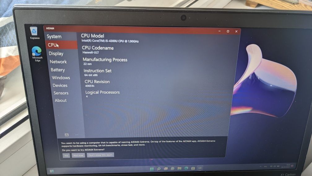 Ноутбук/Ультрабук Lenovo X1 Carbon i5-4300U/DDR8Gb/SSD128GB