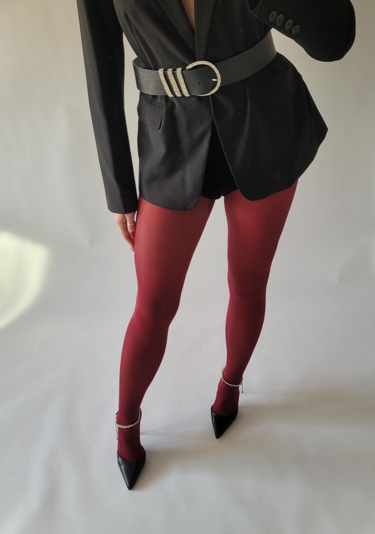 Nowe bordowe burgundowe grube rajstopy one size