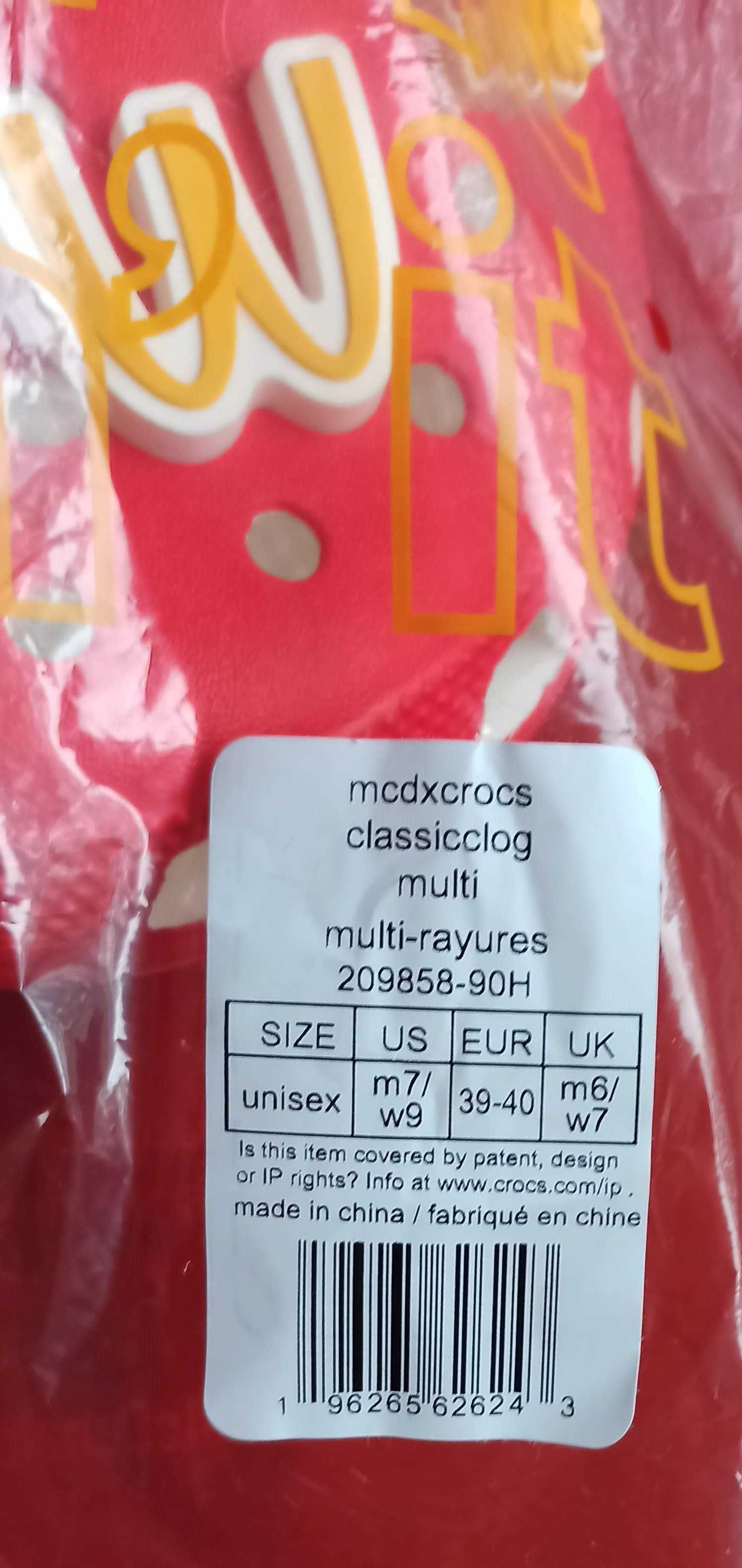 Klapki sandały Crocs Mcdonald seria limitowana 39-40