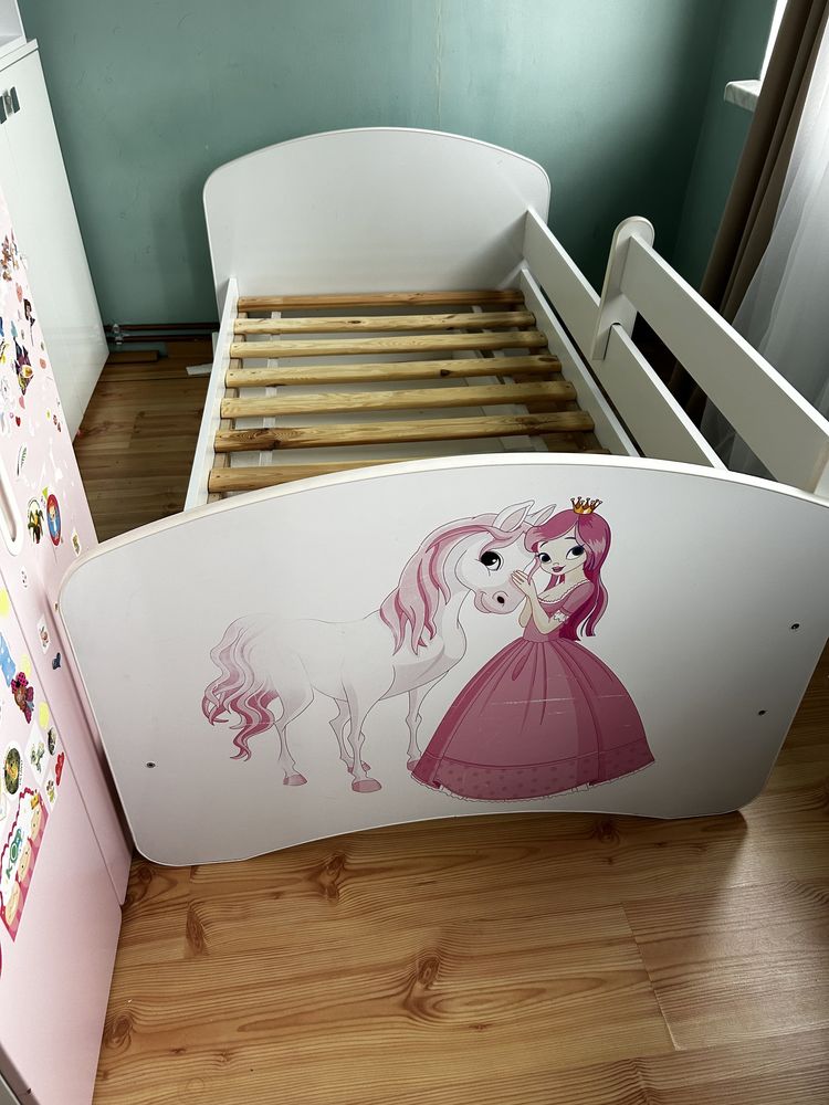 Łóżko z SZUFLADĄ dla dziewczynki/księżniczki białe 164 x 92 (materac)