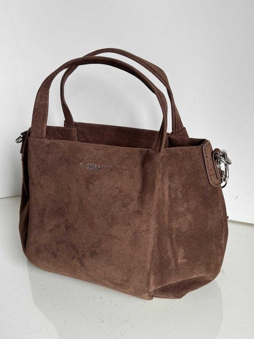 Torba Flora&Co torebka duża czekoladowa zamsz zamszowa eco brązowa