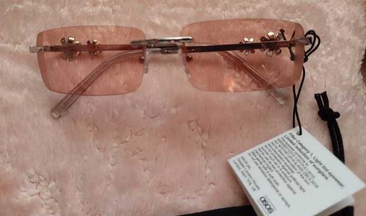 ASOS/Różowe, Bogato zdobione okulary przeciwsłoneczne z Londynu, NOWE