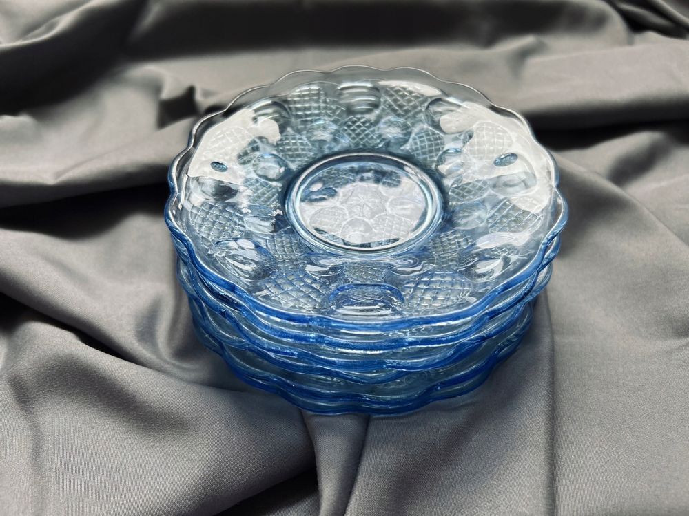 talerzyk deserowy Ząbkowice kobaltowy niebieski szkło PRL