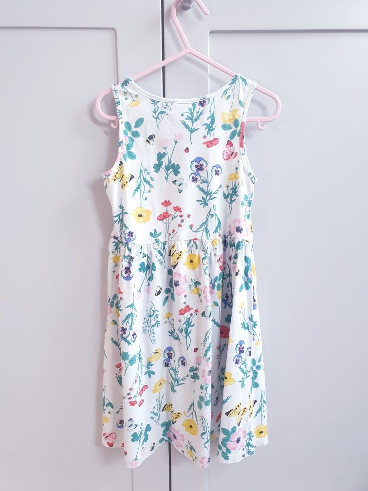 Biała sukienka w kwiatki H&M 122 128