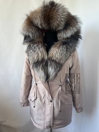 Акция на 46 размер Женская парка куртка с натуральным мехом чернобурки
