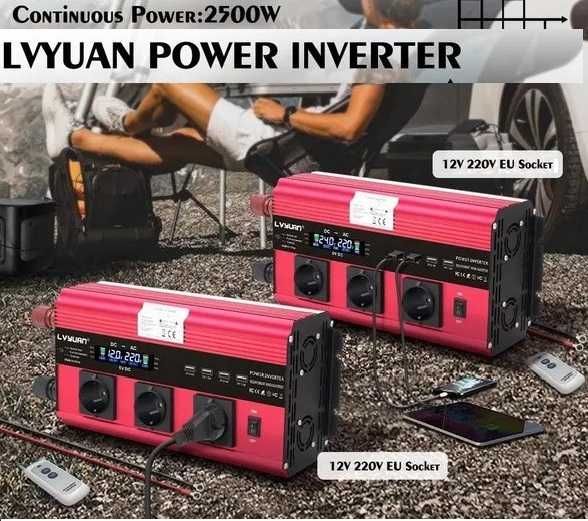 Inwerter przetwornica DC/AC 12V 230W Nowy duzy falownik + pilot 4X USB