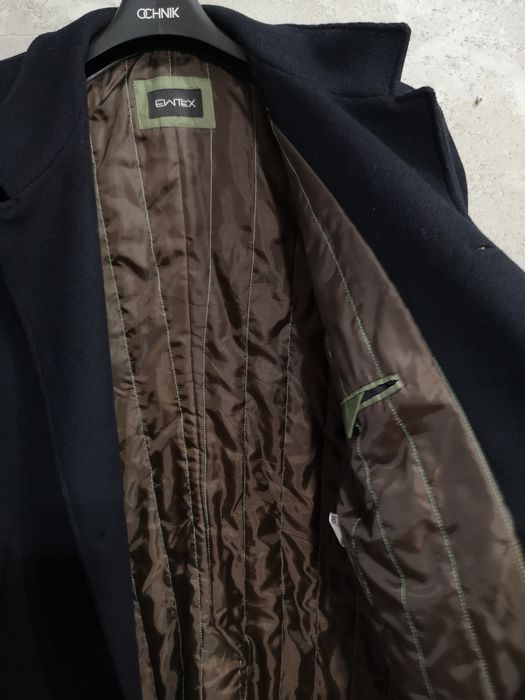 Płaszcz męski Ewtex midi klapki nowoczesny kieszenie elegancki wiskoza
