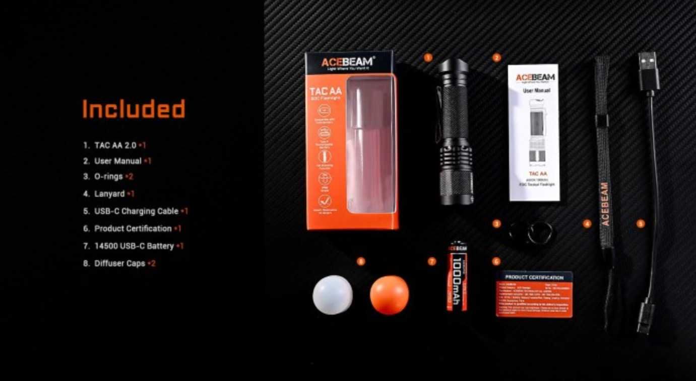AceBeam TAC AA 2.0 Ліхтар (900 Люмен 360 Метрів - USB-C) Діод SFT-25R