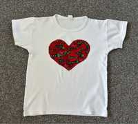 Biała bluzka góralska / t-shirt 122 serce