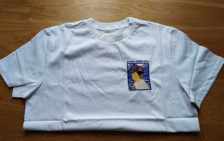 Koszulka biała bawełniana z aplikacją rozmiar L, NOWA
