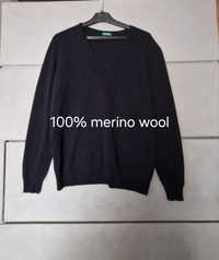 Czarny sweter 100% merino Benetton L XL