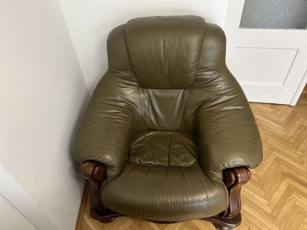 Komplet skorzany kanapa 3 osobowa + fotel skorzany
