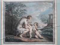 Stary obraz litografia akwaforta Wenus amorki Amour Enfant Paul Rubens