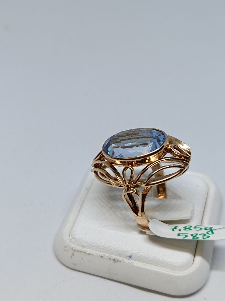 Złoty pierścionek z błękitnym oczkiem złoto 583 rozmiar 11
