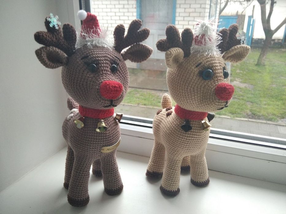 Іграшки амігурумі, сніговик, новорічний декор, Санта, дід Мороз, олені