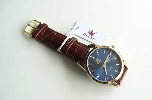 Zegarek kwarcowy złoty klasyczny 39mm datownik niebieska tarcza luma