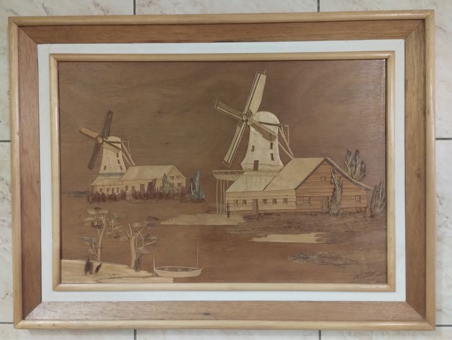Панно, картина маркетри из дерева.