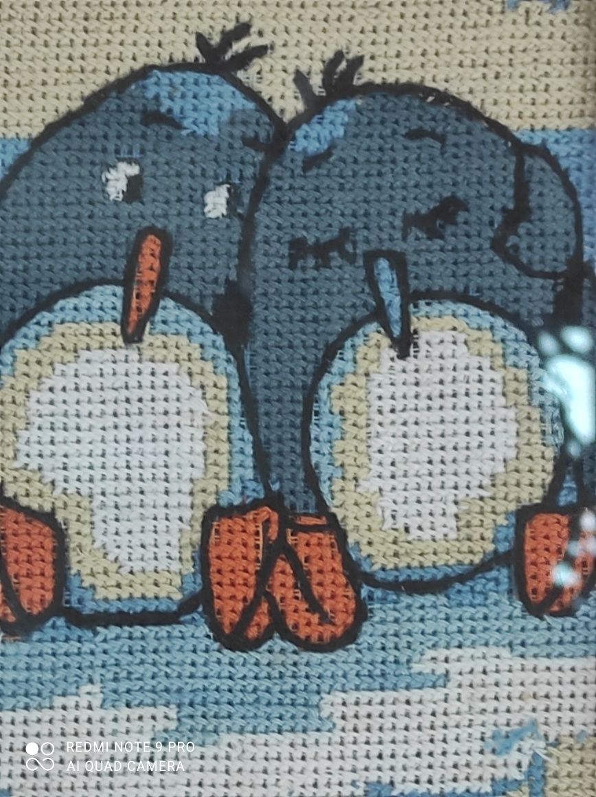 Haft krzyżykowy "Pingwinki" rama za szkłem