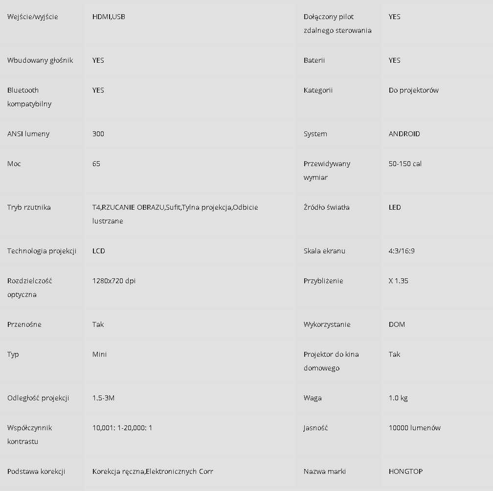 HONGTOP P11 Inteligentny mini projektor Android 300ANSI