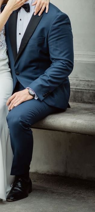 Garnitur ślubny, smoking Lancerto Lincoln NAVY, 176/112/92 + koszula