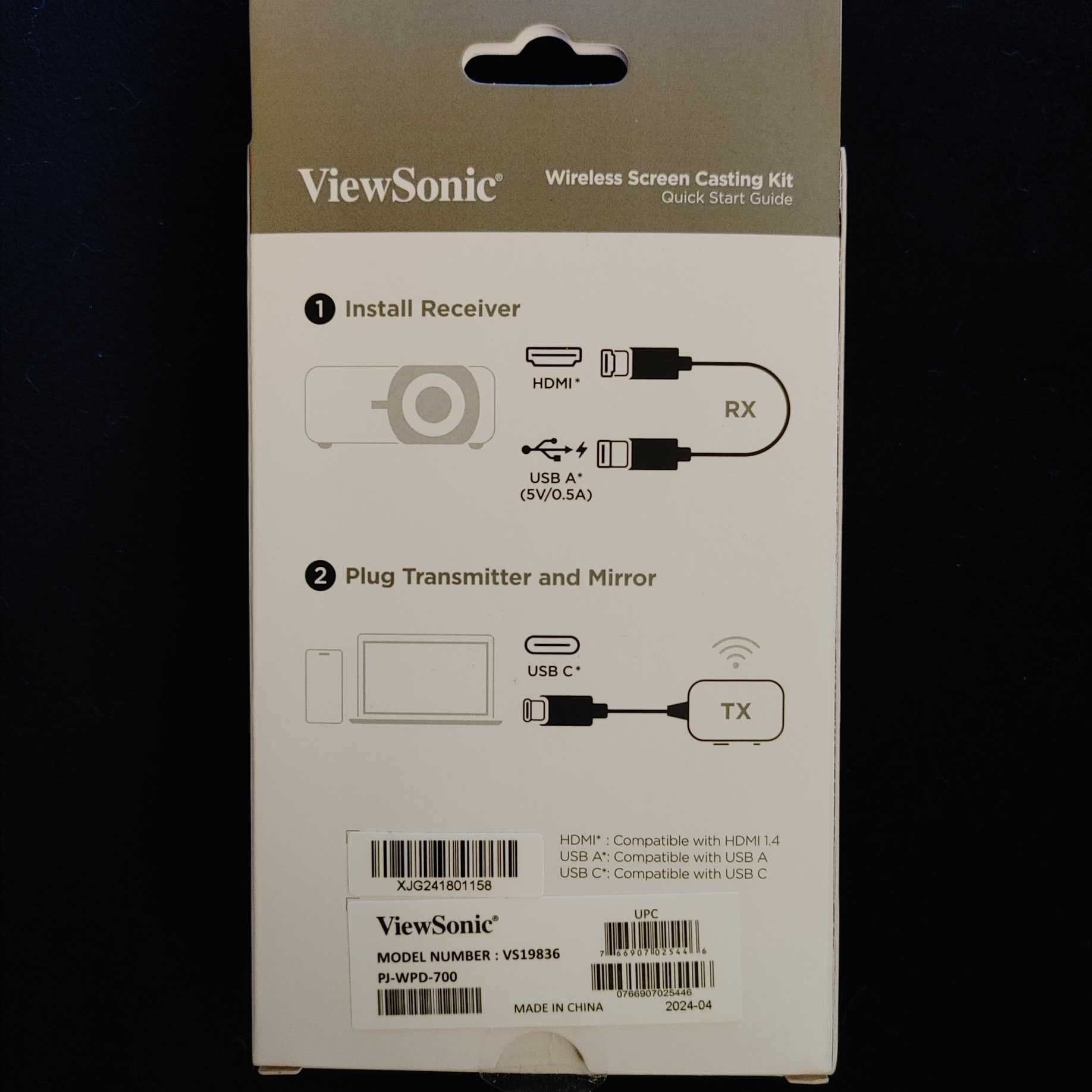 ViewSonic PJ-WPD-700  Zestaw do bezprzewodowego przesyłania obrazu