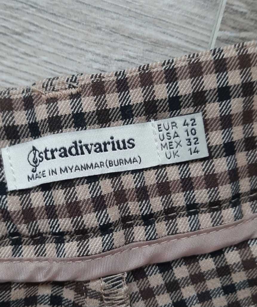 Spodnie w kratę Stradivarius r.XL, 42 brązowe, beżowe, cygaretki