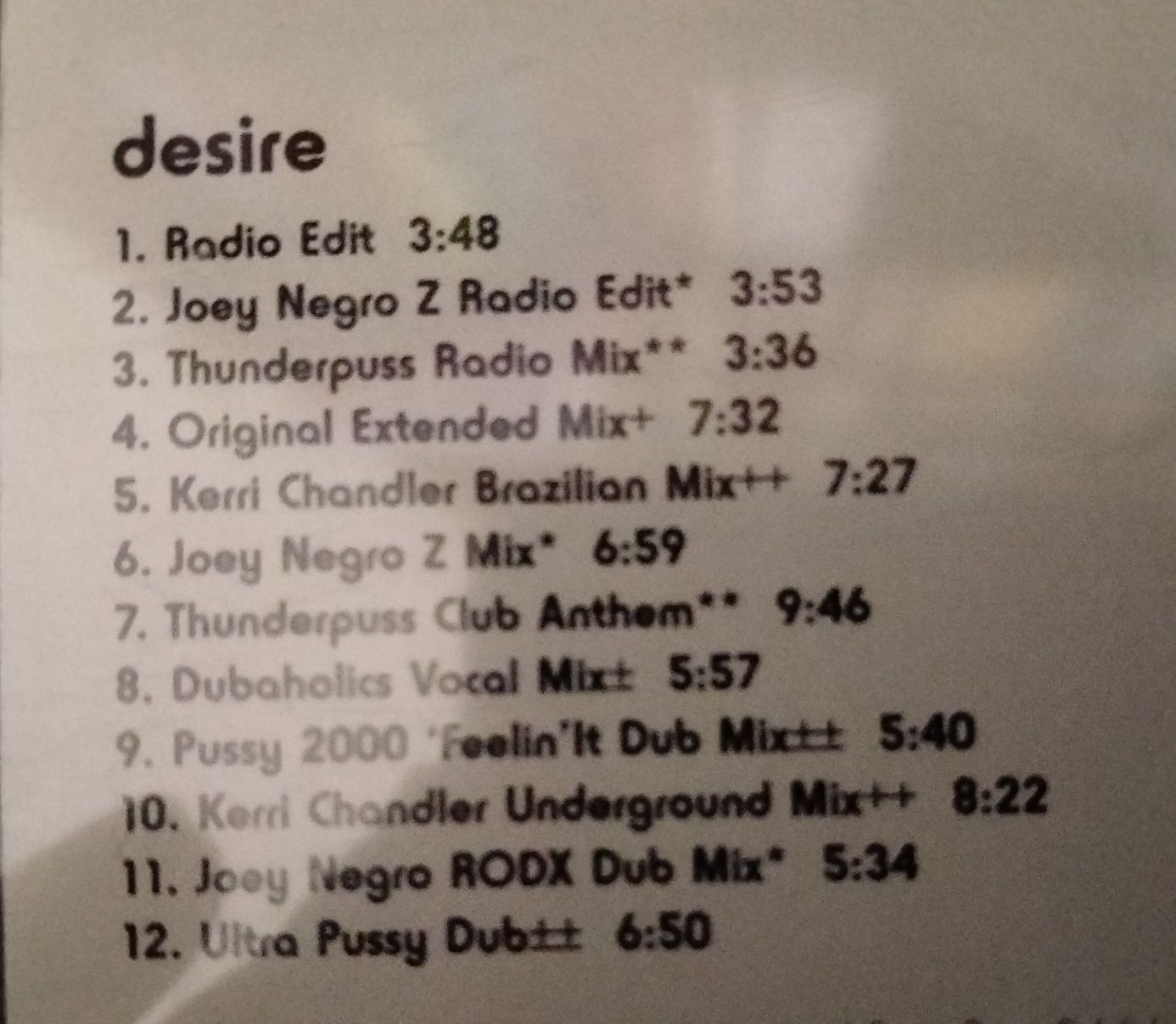 CD promocional "Desire" de Ultra Naté