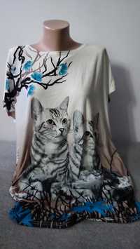 Tunika bluzka damska w kotki z cyrkoniami opadający rękaw