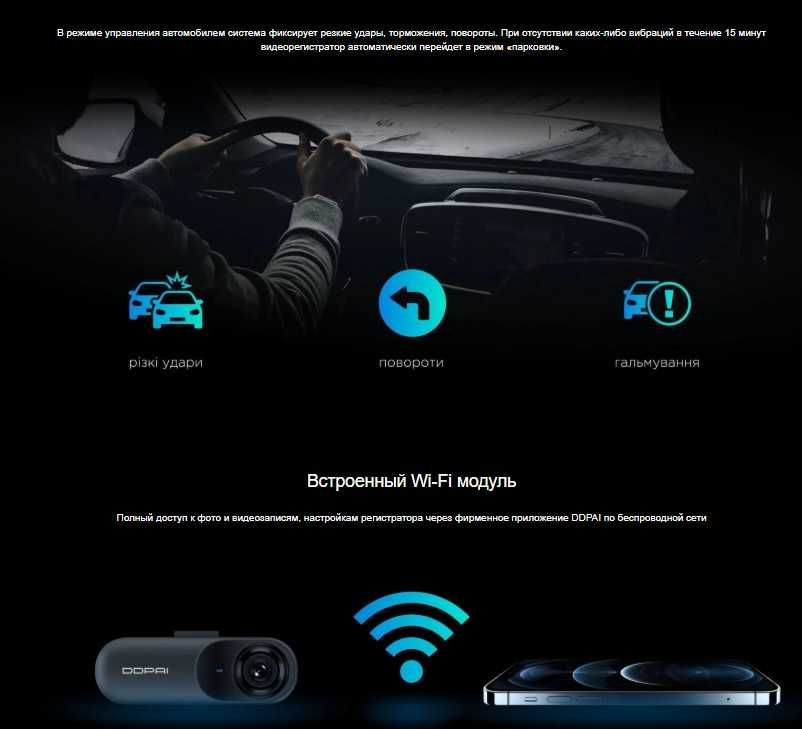 Відеореєстратор DDPAI Dash Cam mola N3 pro + задня кам, GPS версія