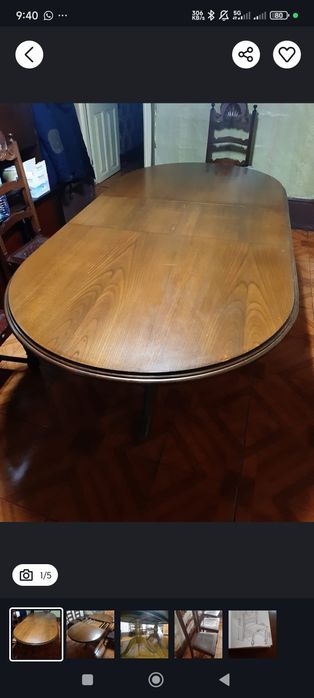 Mesa madeira maciça oval com 6 cadeiras