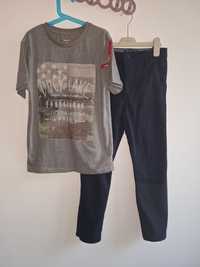 H&M 140cm spodnie granatowe t-shirt 156cm