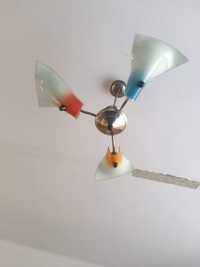 Kolorowa trójramienna lampa żyrandol lata 60