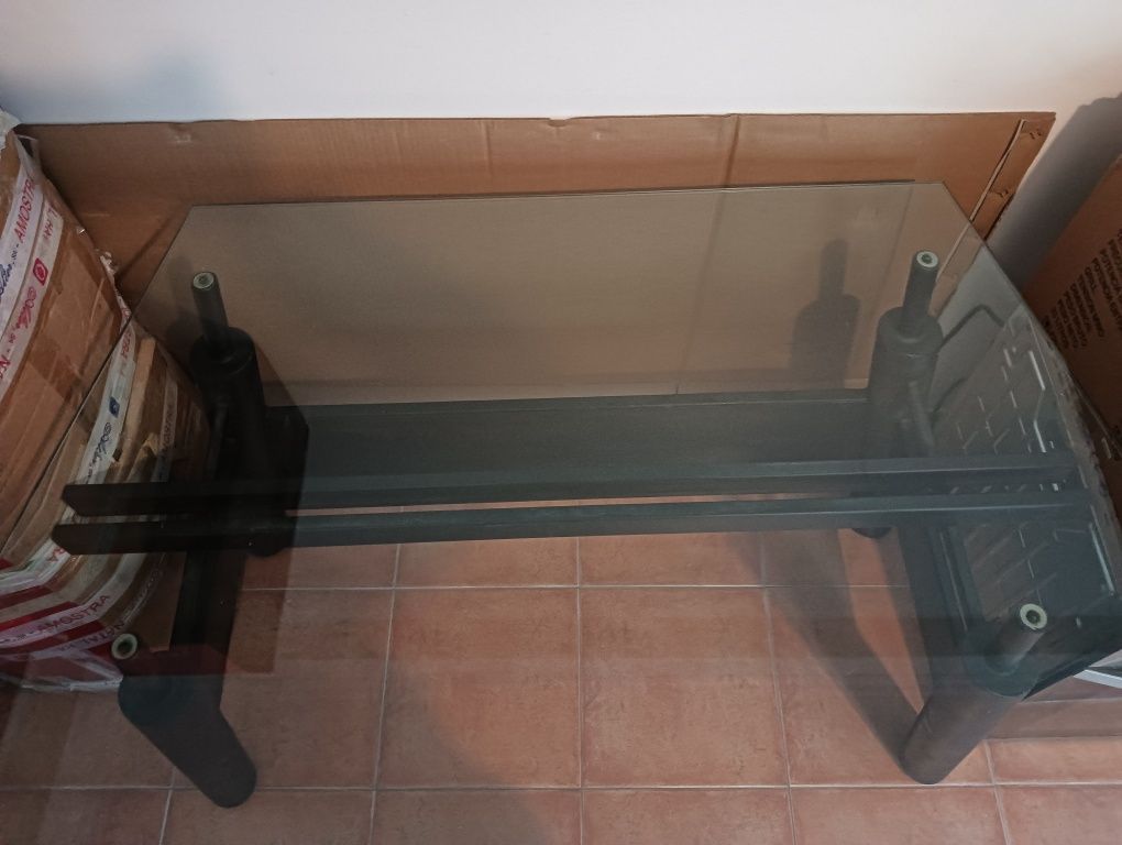 Secretaria vidro com mesa de apoio para impressora